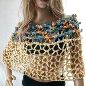 Multicolor Crochet Women Cape Poncho Lace Cover Up